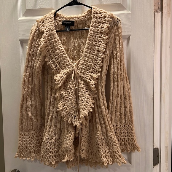 Express Vintage Beige Handknit Tie up Sweater - Picture 1 of 9